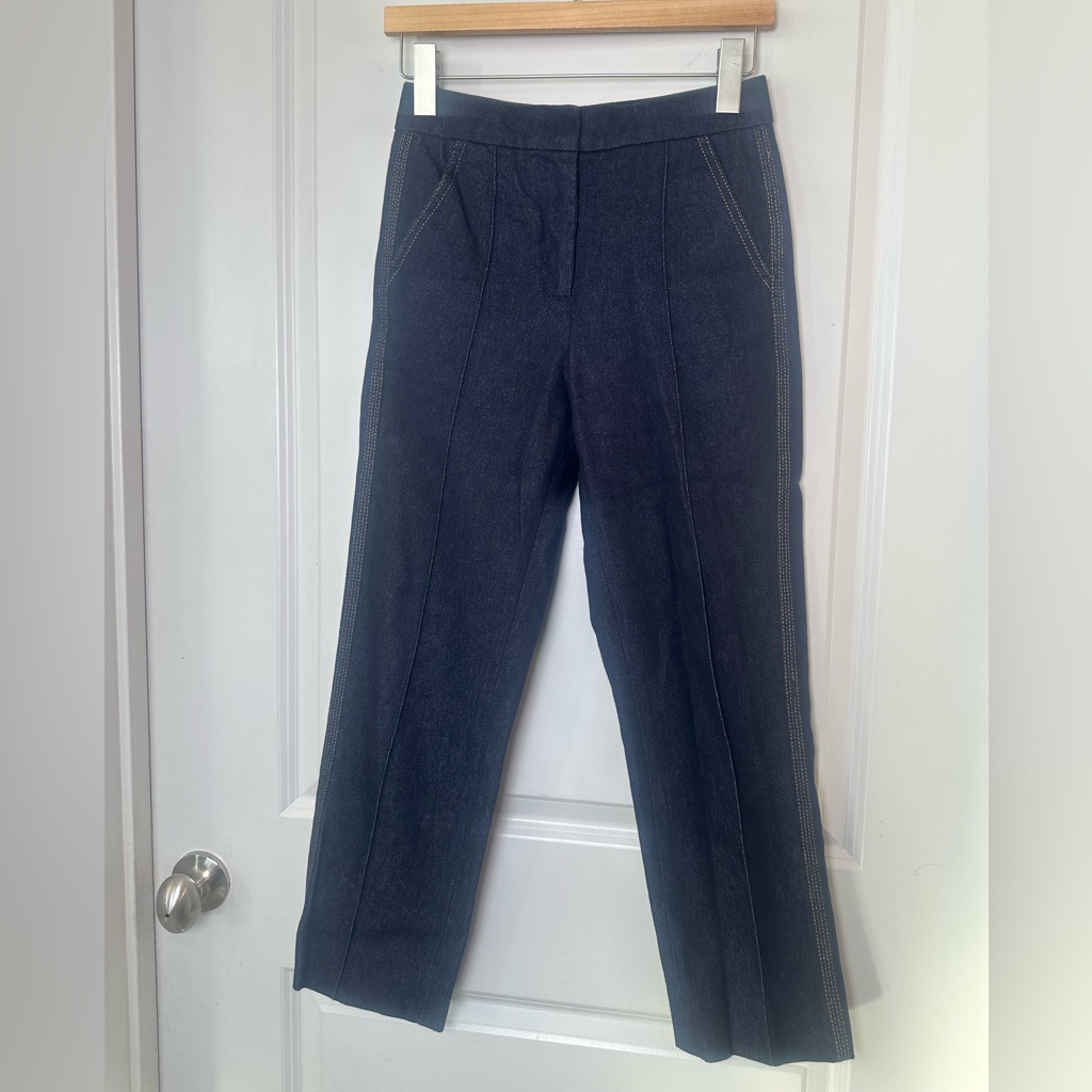 Me+Em Cotton Dark Wash Contrast Stitching Straight Leg Tailored Trouser Jeans, 0